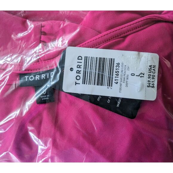 NWT Torrid Size 0 Pink Peacock Studio Knit Surplice Front Long Sleeve Bodysuit - Picture 7 of 7